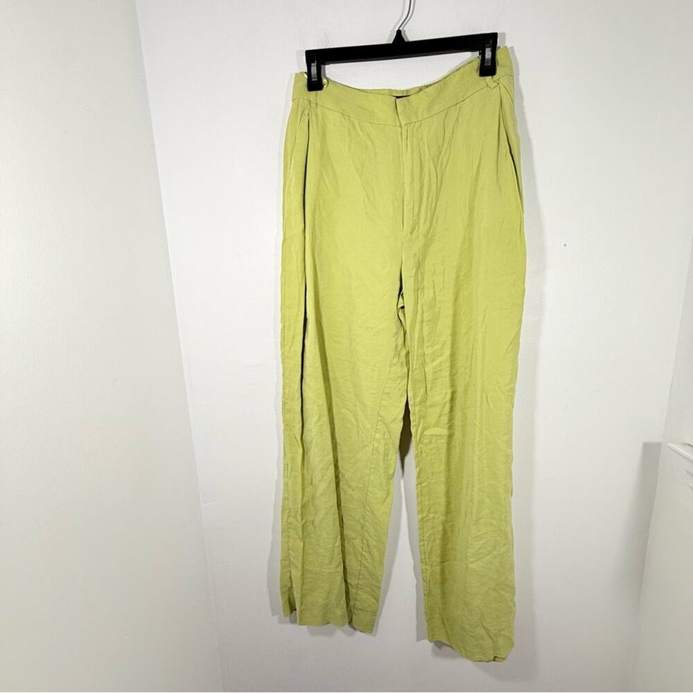Zara Lime Chartreuse Green High Rise Lightweight Wide Leg Pants Small
